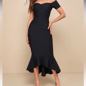 Elegant Midnight Blue Lulus Off-Shoulder Dress